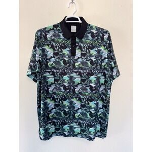 CALLAWAY Men's‎ Large Black Green Floral Opti-Dri Performance Golf Polo Shirt